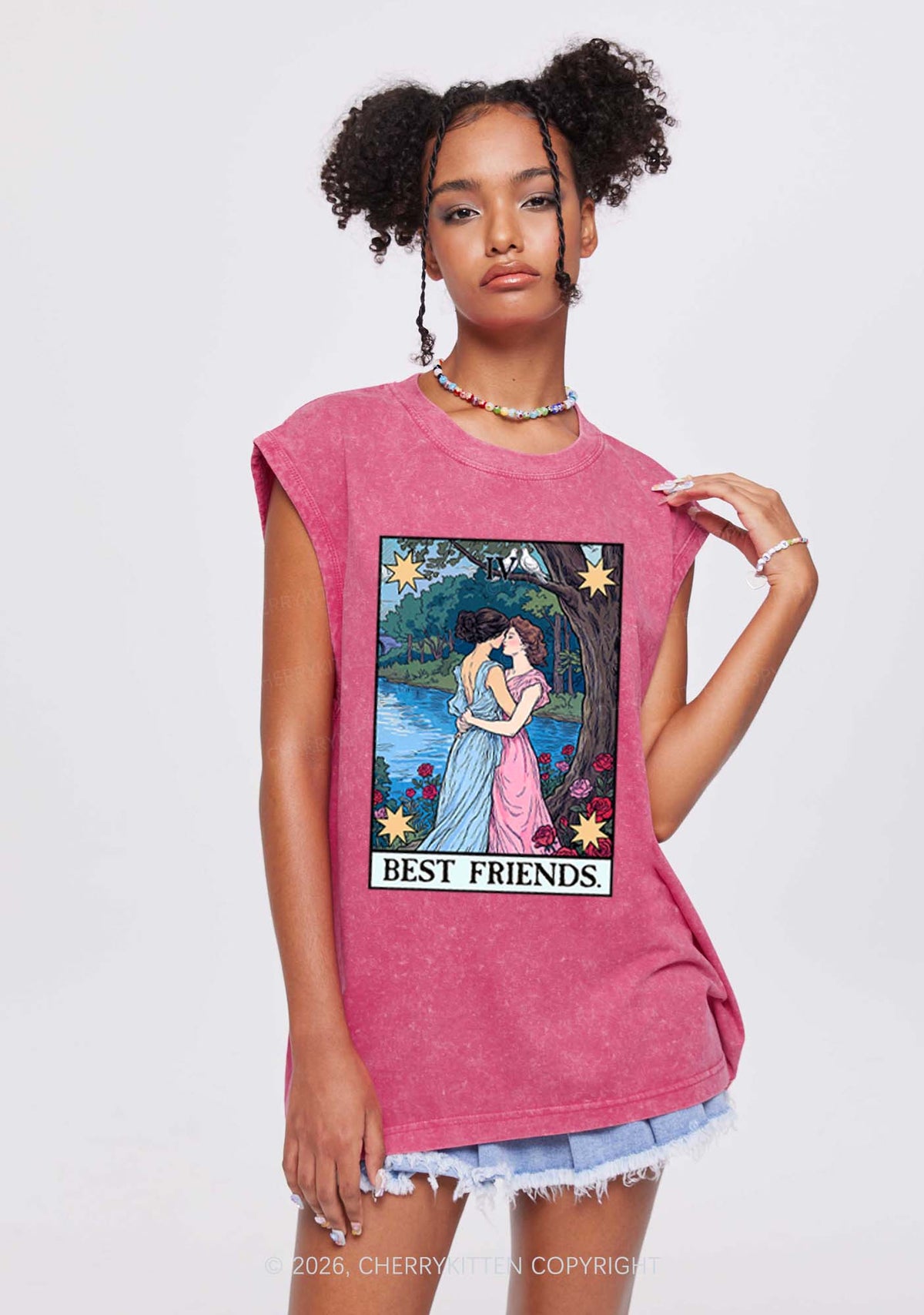 Best Friends Tarot Pride Y2K Washed Muscle Tank Cherrykitten
