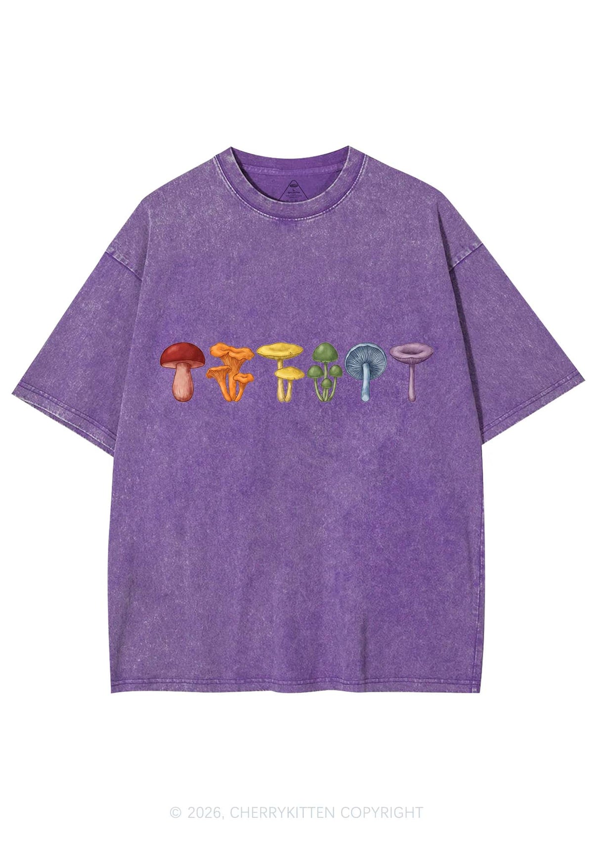 Rainbow Mushroom Pride Y2K Shirts Washed Tee Cherrykitten