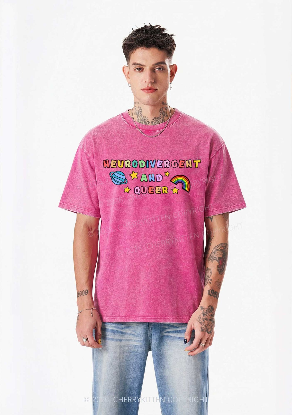 Neurodivergent And Queer Y2K Shirts Washed Tee Cherrykitten