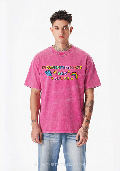 Neurodivergent And Queer Y2K Shirts Washed Tee Cherrykitten