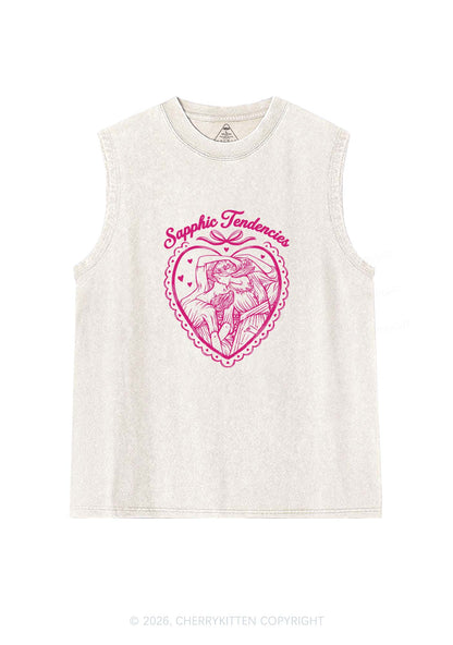 Sapphic Tendencies Art Pride Y2K Washed Muscle Tank Cherrykitten