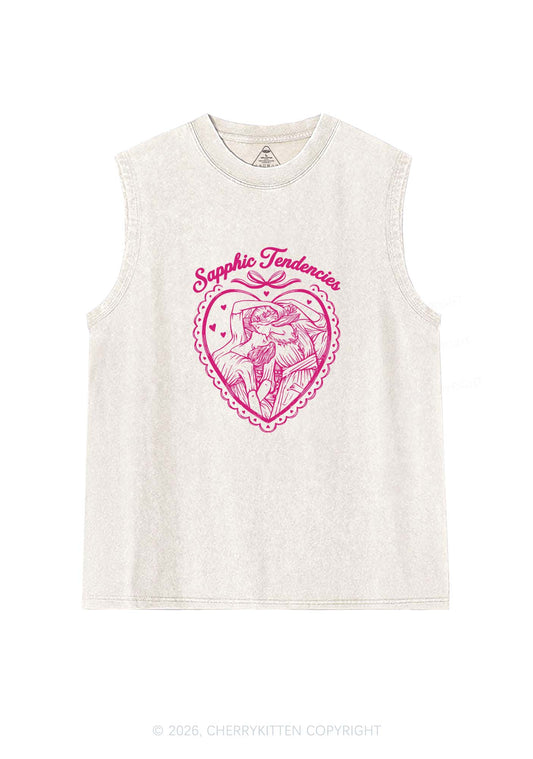 Sapphic Tendencies Art Pride Y2K Washed Muscle Tank Cherrykitten