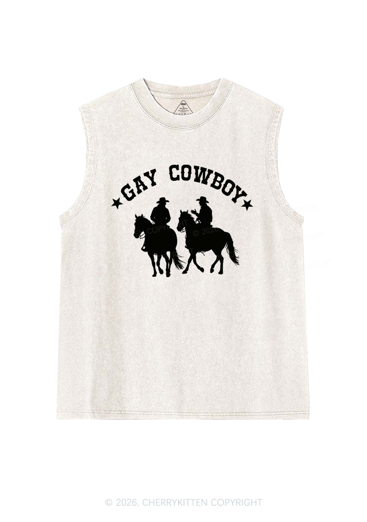 Gay Cowboy Pride Y2K Washed Muscle Tank Cherrykitten