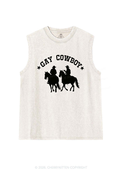 Gay Cowboy Pride Y2K Washed Muscle Tank Cherrykitten