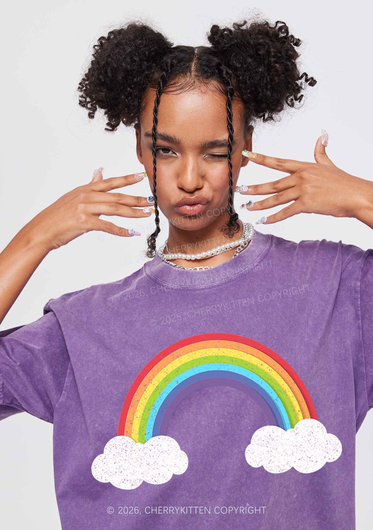 Rainbow Cloud Pride Y2K Shirts Washed Tee Cherrykitten