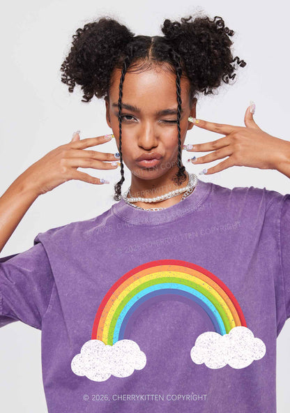 Rainbow Cloud Pride Y2K Shirts Washed Tee Cherrykitten