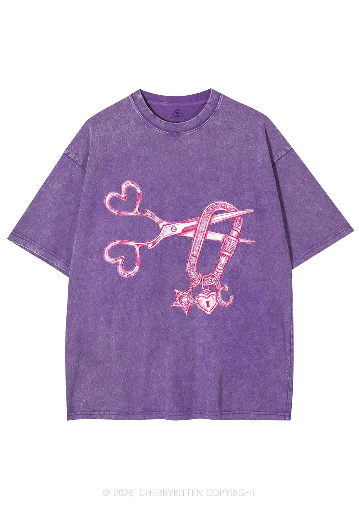 Pink Scissors Lock Charm Pride Y2K Shirts Washed Tee Cherrykitten