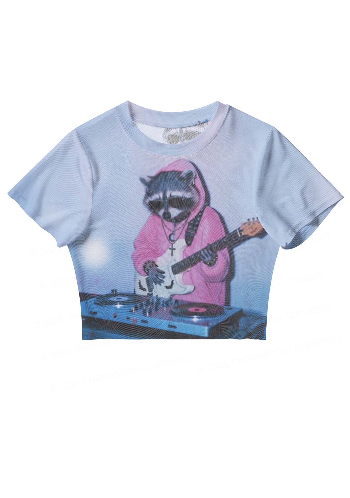 Pink Hoodie Raccoon DJ Y2K Mesh Crop Top Cherrykitten