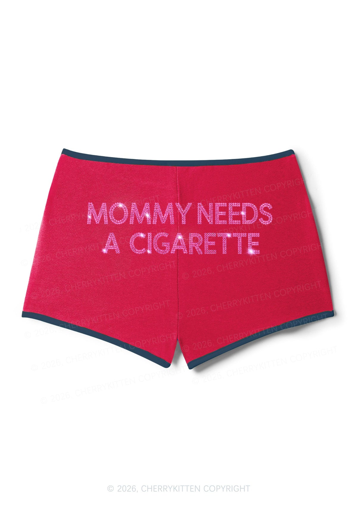 Rhinestone Mommy Needs Cigarette Y2K Booty Shorts Cherrykitten