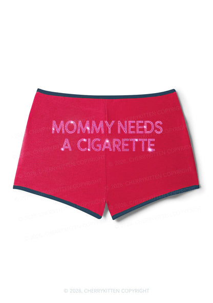 Rhinestone Mommy Needs Cigarette Y2K Booty Shorts Cherrykitten