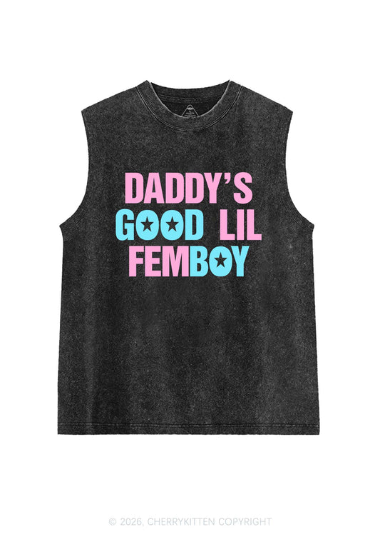 Daddys Good Lil Femboy Pride Y2K Washed Muscle Tank Cherrykitten