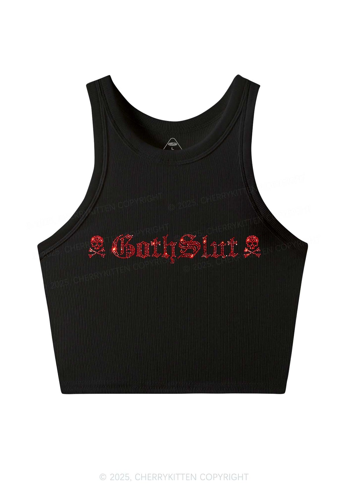 Rhinestone Gothslxt Y2K Crop Tank Top Cherrykitten