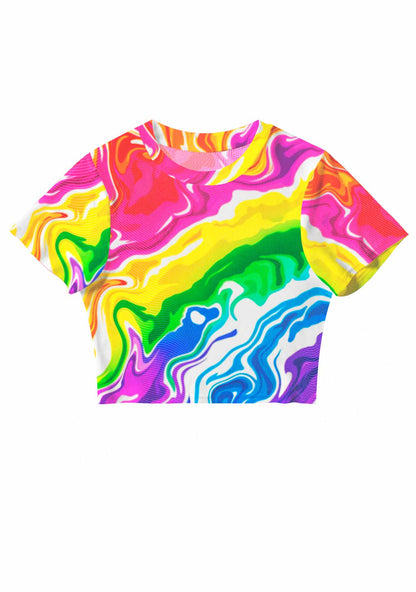 Rainbow Liquid Tie Dye Pride Y2K Mesh Crop Top Cherrykitten