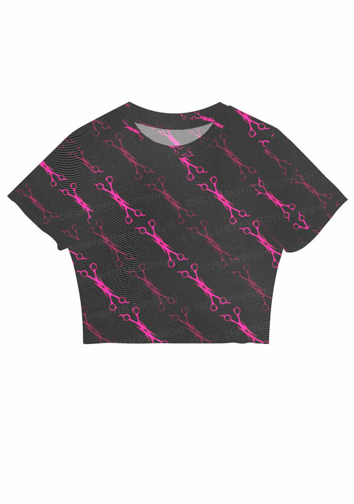 Pink Scissors Pride Y2K Mesh Crop Top Cherrykitten