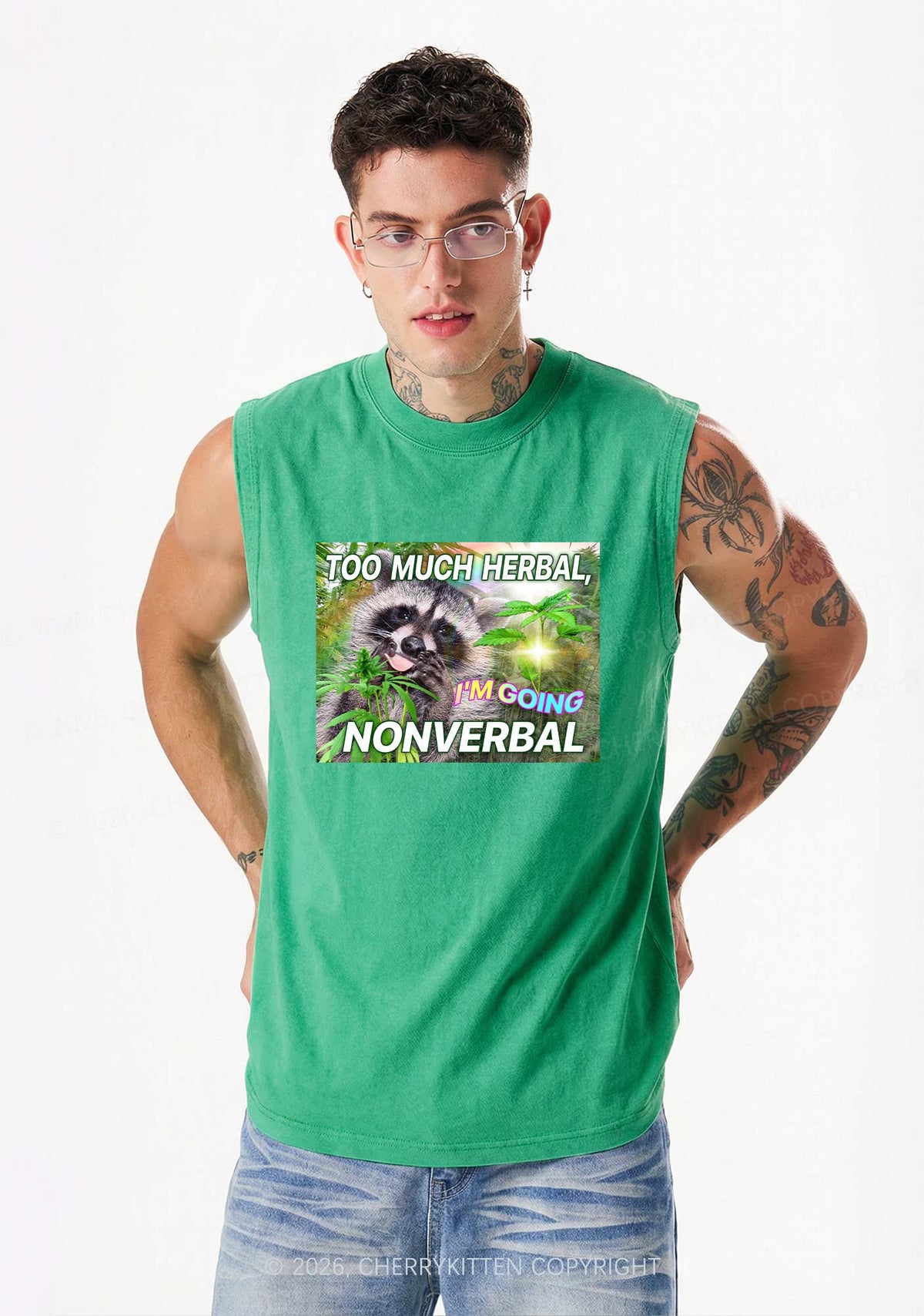 Im Going Nonverbal Y2K Washed Muscle Tank Cherrykitten