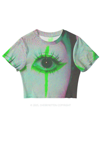 Halloween Cry Eye Y2K Mesh Crop Top Cherrykitten