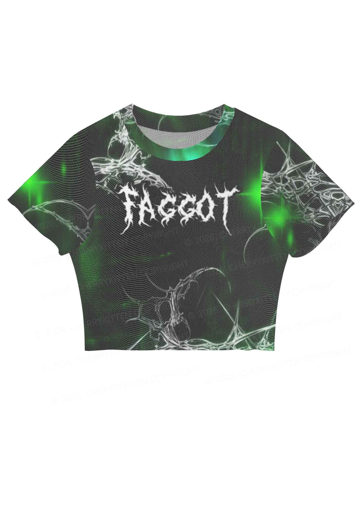 Green Gothic Faggot Pride Y2K Mesh Crop Top Cherrykitten