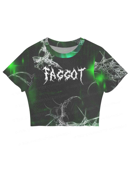 Green Gothic Faggot Pride Y2K Mesh Crop Top Cherrykitten