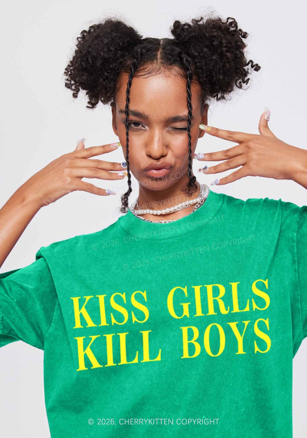 Kiss Girls Kill Boys Pride Y2K Shirts Washed Tee Cherrykitten
