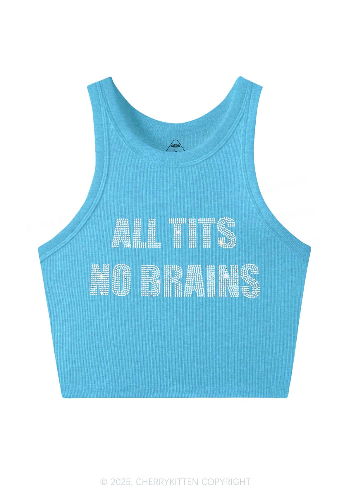 Rhinestone All Txts No Brains Y2K Crop Tank Top Cherrykitten