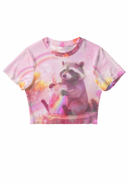 Rainbow Raccoon Pride Y2K Mesh Crop Top Cherrykitten