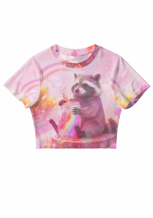 Rainbow Raccoon Pride Y2K Mesh Crop Top Cherrykitten