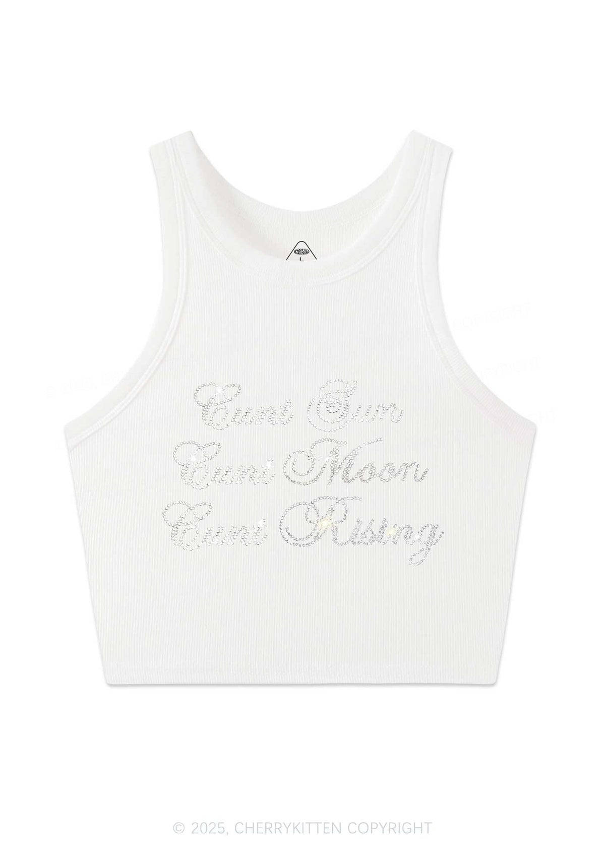 Rhinestone Sun Moon Rising Y2K Crop Tank Top Cherrykitten
