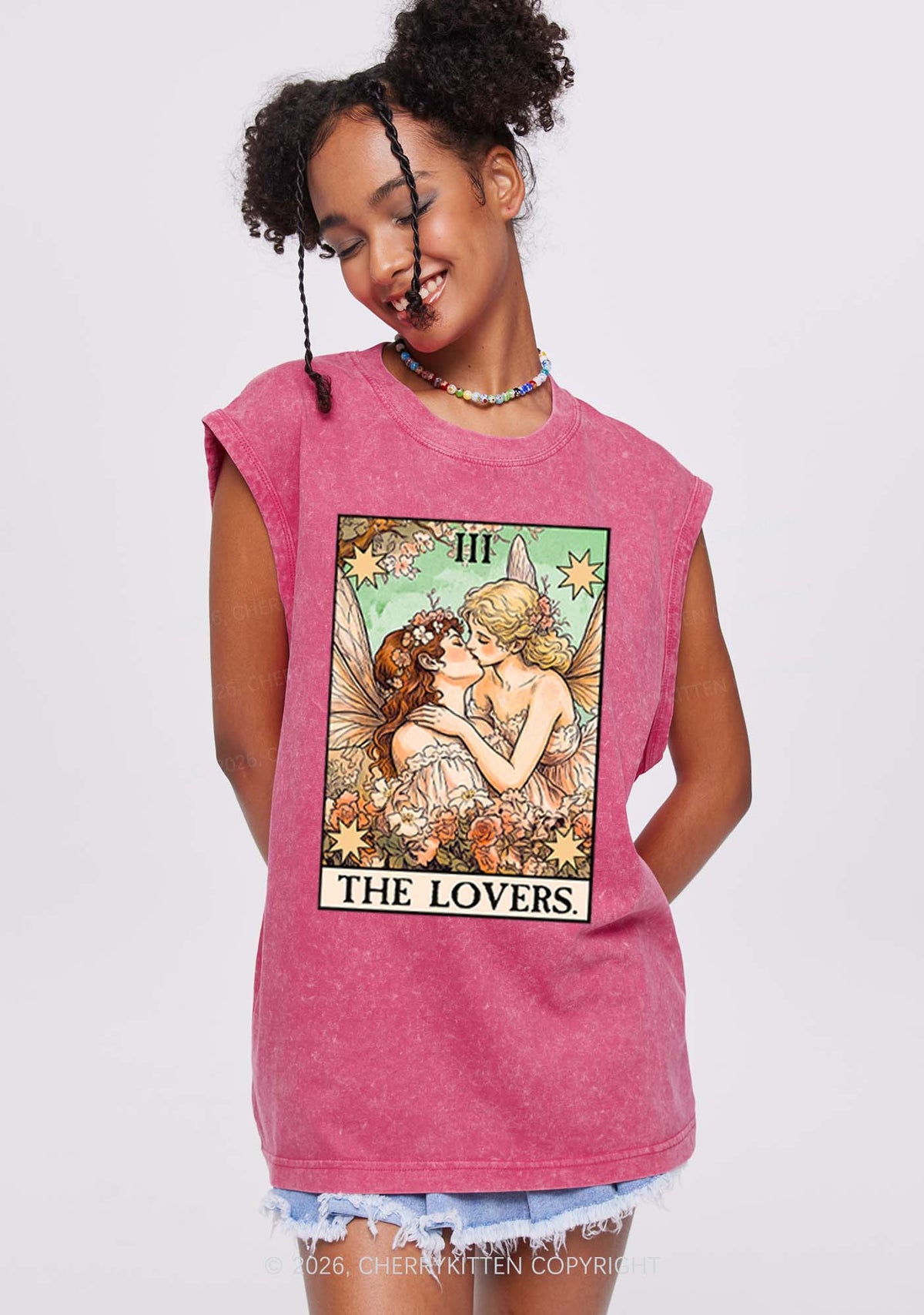 Fairykiss Lovers Tarot Pride Y2K Washed Muscle Tank Cherrykitten