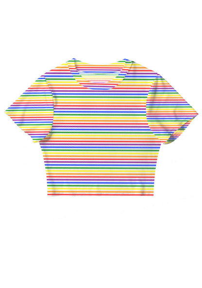 Rainbow Stripes Pride Y2K Mesh Crop Top Cherrykitten