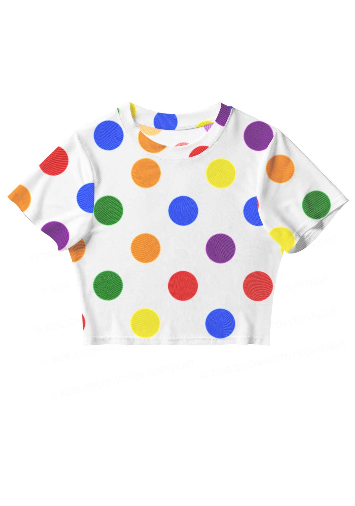 Rainbow Dots On White Pride Y2K Mesh Crop Top Cherrykitten