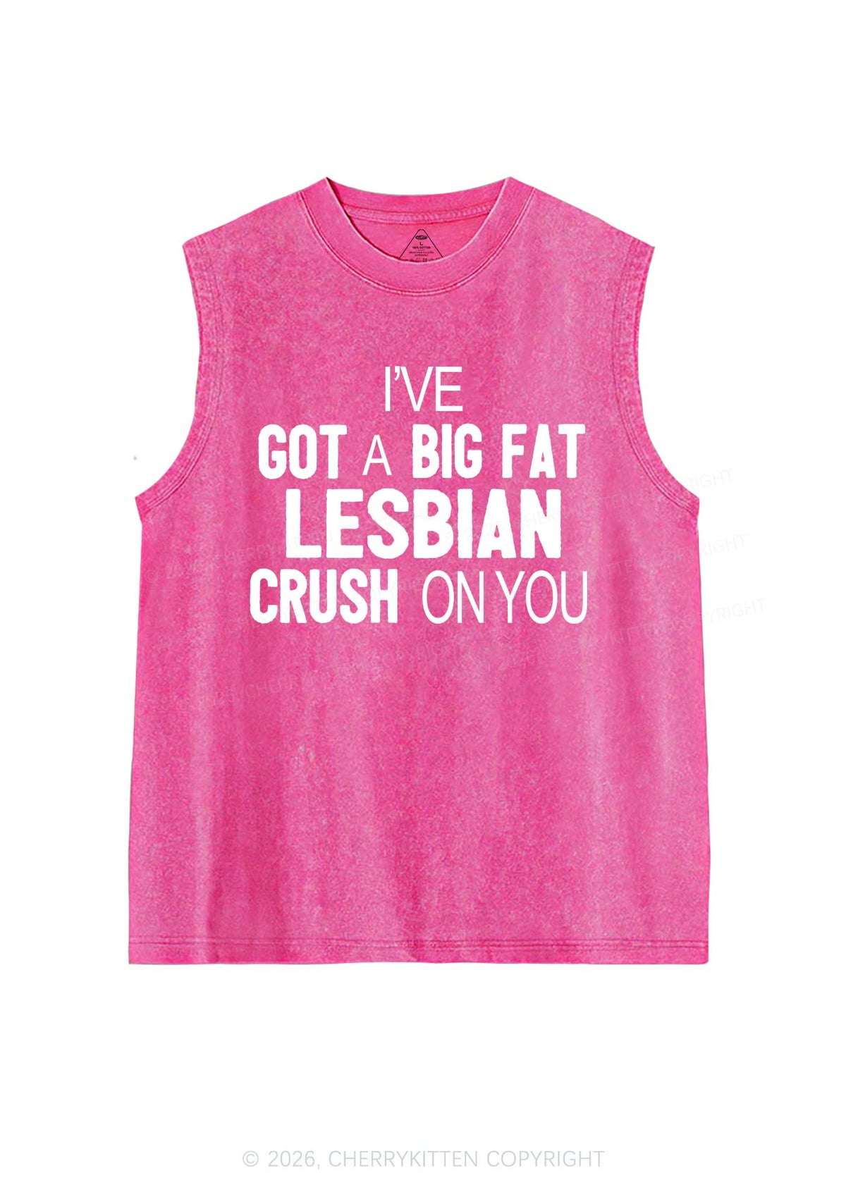 Big Fat Lesbian Crush Pride Y2K Washed Muscle Tank Cherrykitten