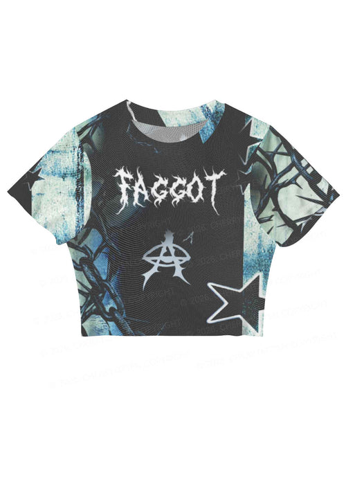 Black Thorn Faggot  Pride Y2K Mesh Crop Top Cherrykitten