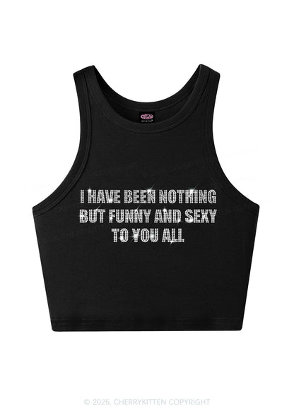 Rhinestone I Have Been Funny Y2K Crop Tank Top Cherrykitten