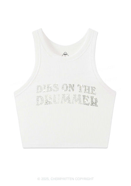 Rhinestone Dibs On The Drummer Y2K Crop Tank Top Cherrykitten