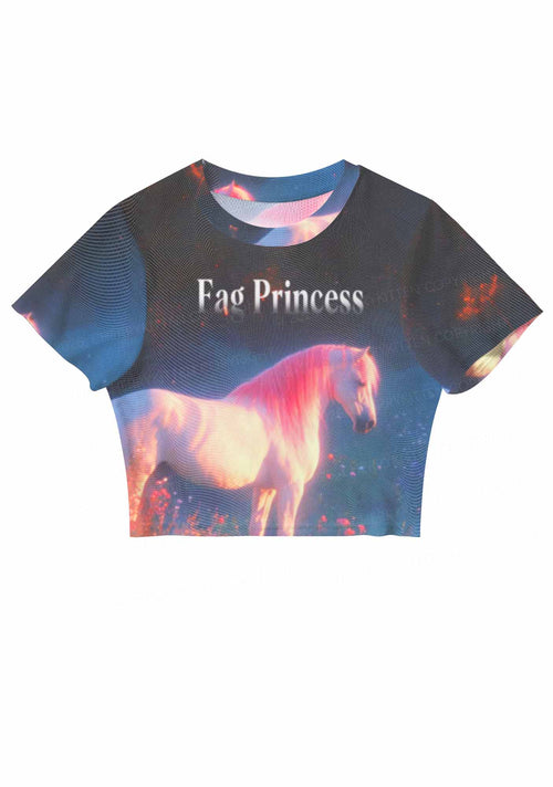 Fag Princess Horse Pride Y2K Mesh Crop Top Cherrykitten