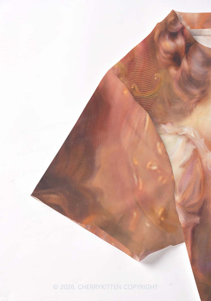 Pastel Dreamy Kissing Couple Pride Y2K Mesh Crop Top Cherrykitten