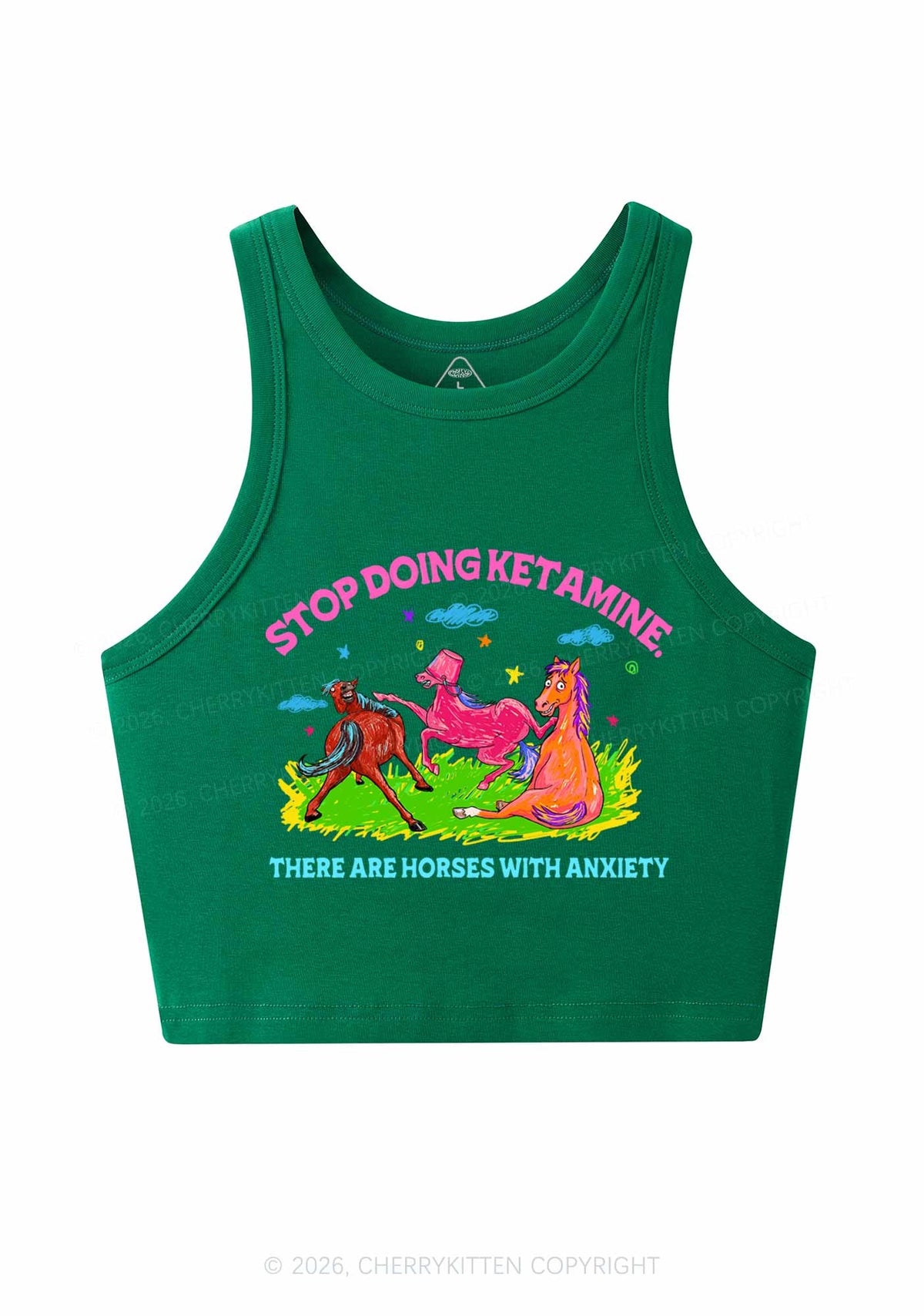 Horses With Anxiety Y2K Crop Tank Top Cherrykitten