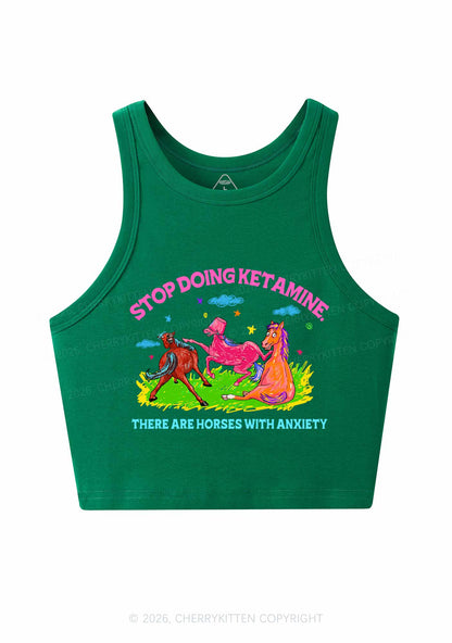 Horses With Anxiety Y2K Crop Tank Top Cherrykitten