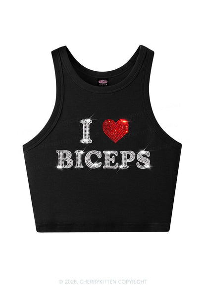 Rhinestone I Love Biceps Y2K Crop Tank Top Cherrykitten
