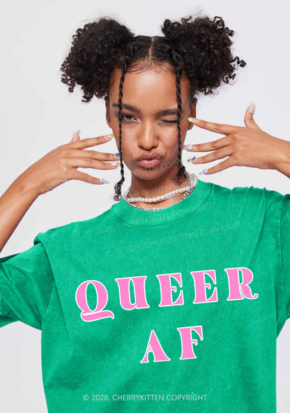 Queer AF Pride Y2K Shirts Washed Tee Cherrykitten