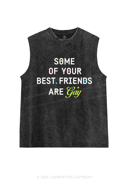 Your Best Friends Are Gay Pride Y2K Washed Muscle Tank Cherrykitten