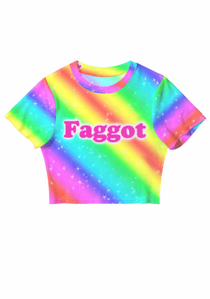 Rainbow Slide Faggot Pride Y2K Mesh Crop Top Cherrykitten