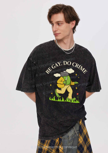 Be Gay Do Crime Frog Pride Y2K Shirts Washed Tee Cherrykitten