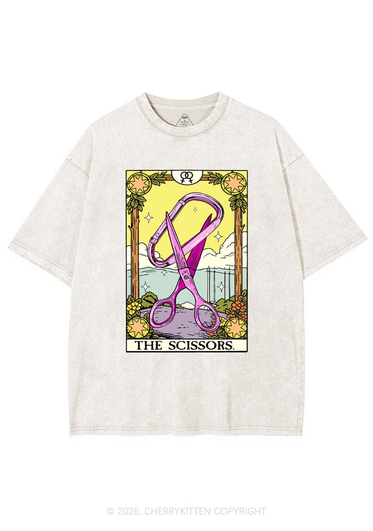 Pink Scissors Tarot Pride Y2K Shirts Washed Tee Cherrykitten