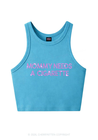 Rhinestone Mommy Needs Cigarette Y2K Crop Tank Top Cherrykitten