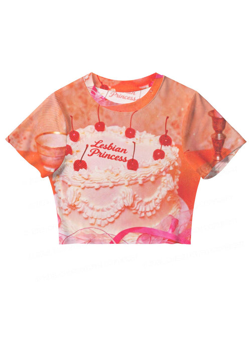 Coral Lesbian Princess Cake Pride Y2K Mesh Crop Top Cherrykitten