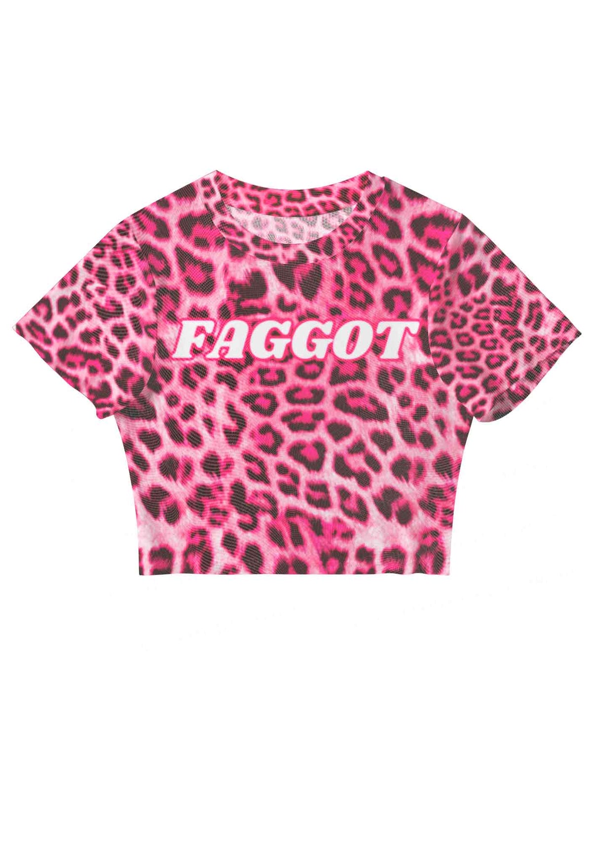 Pink Leopard Faggot Pride Y2K Mesh Crop Top Cherrykitten