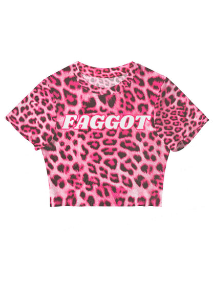 Pink Leopard Faggot Pride Y2K Mesh Crop Top Cherrykitten