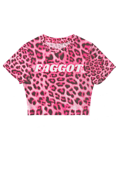 Pink Leopard Faggot Pride Y2K Mesh Crop Top Cherrykitten