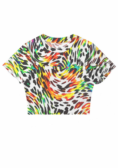 Rainbow Leopard Pride Y2K Mesh Crop Top Cherrykitten